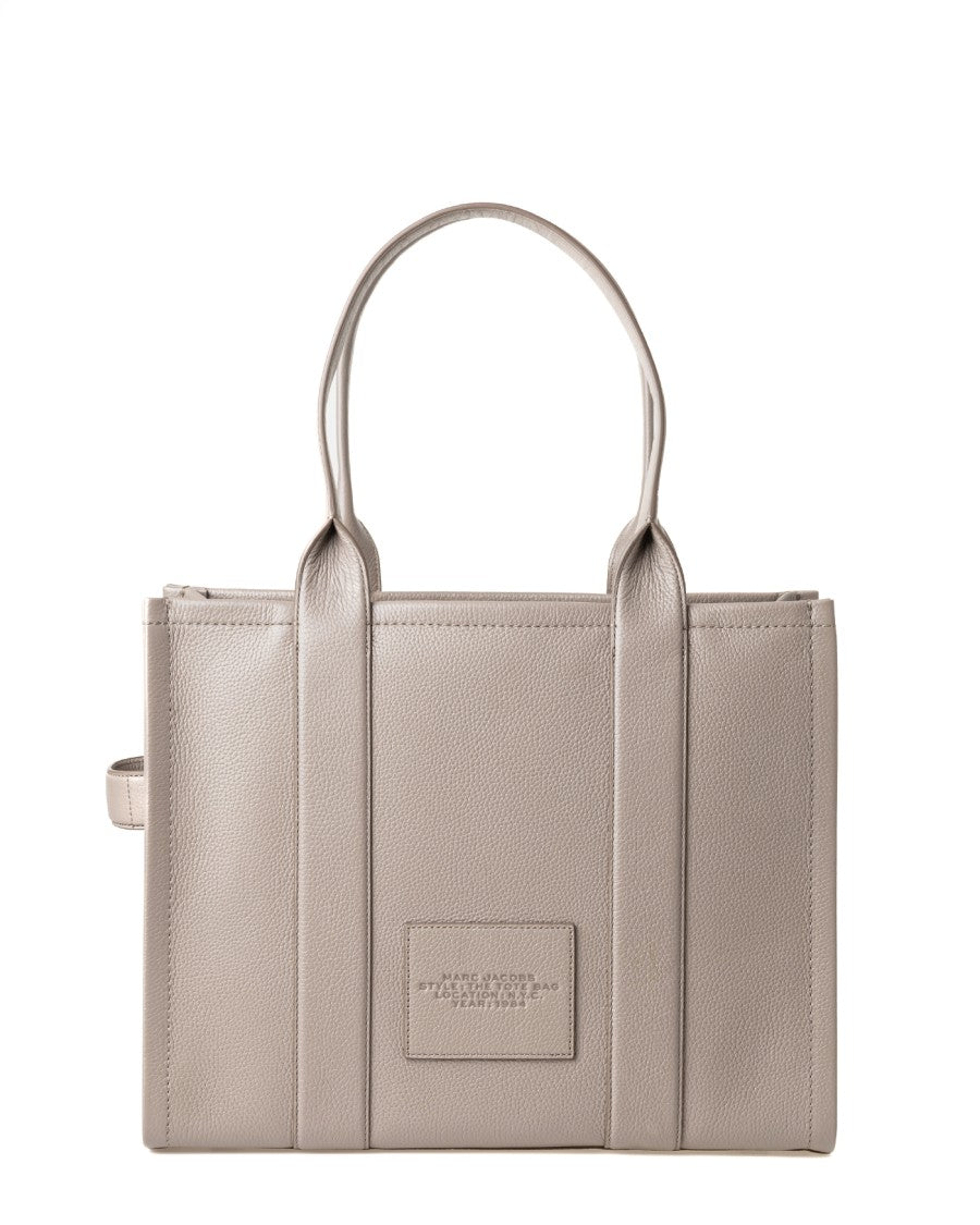 Marc Jacobs Grained Leather Light Gray Shopper Bag With Zip Closure