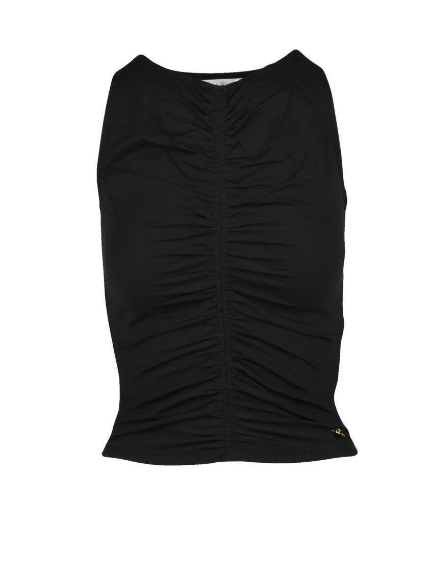 Palm Angels Ruched Black Cotton-Elastane Tank Top With Metallic Detail