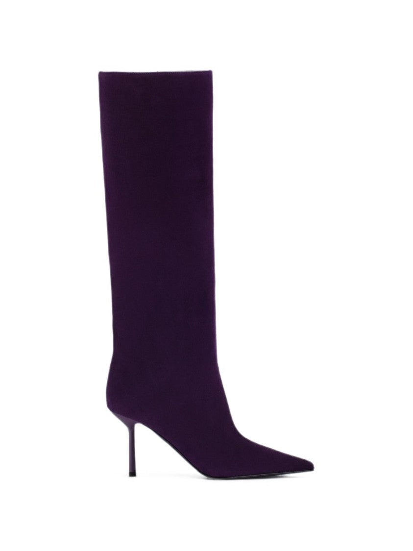 Le Silla Mid-Calf Stiletto Boots In Rich Purple Material
