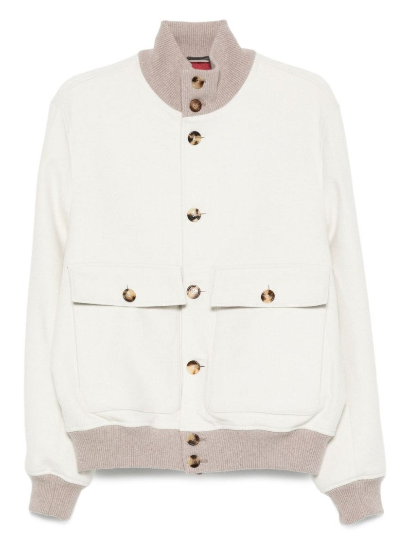 Brunello Cucinelli High Collar White Knit Sweater