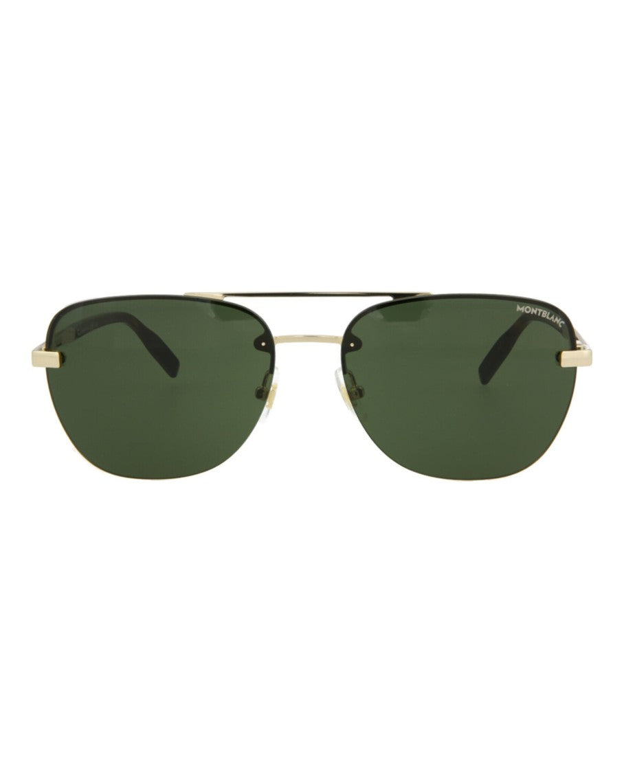 Montblanc Aviator-Frame Metal Sunglasses With Dark Green Lenses