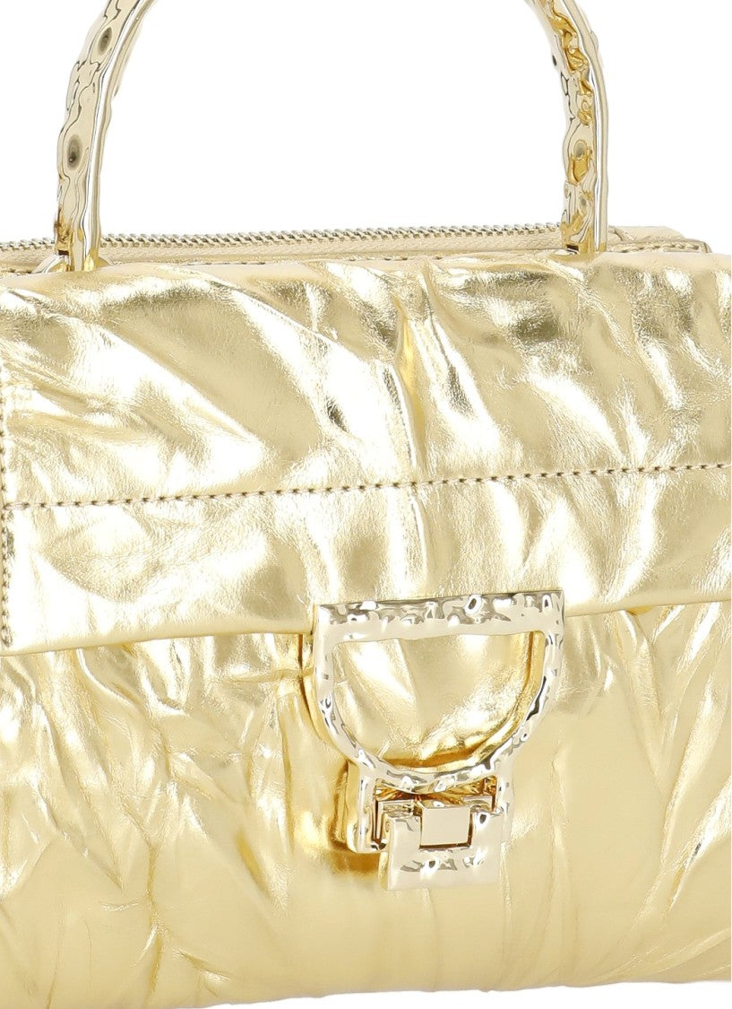 Coccinelle Droplet Bag In Shiny Gold Metallic Leather With Adjustable Strap