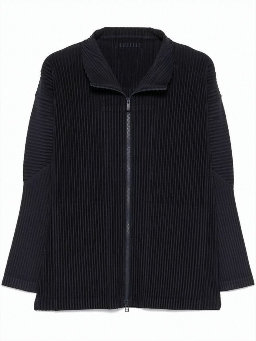 Homme Plissé Issey Miyake Pleated Black Jacket With Front Zipper