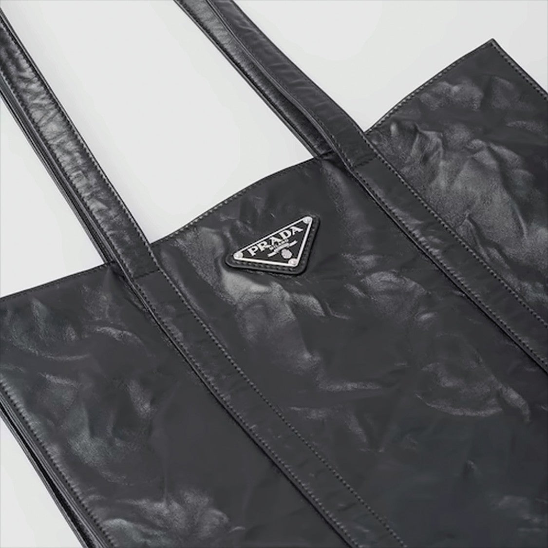 Prada Wrinkled Nappa Leather Small Tote Bag With Logo Plaque