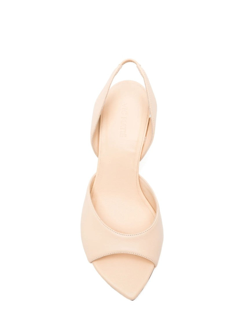 Vic Matié Open-Toe Leather Kitten Heel Sandals
