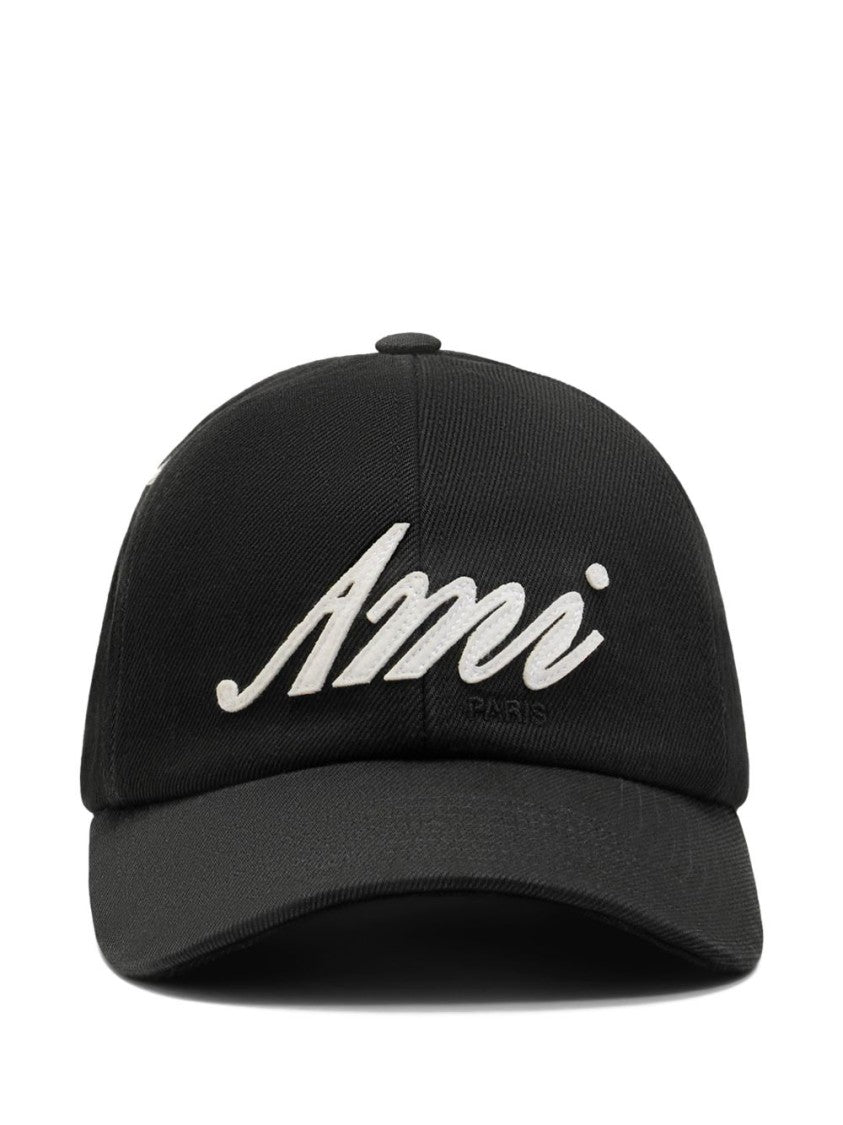 Ami Paris Felt Baseball Cap With Signature Embroidery
