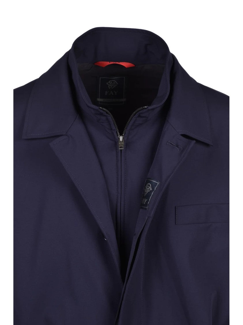 Fay Midnight Blue Polyamide Elastane Overcoat