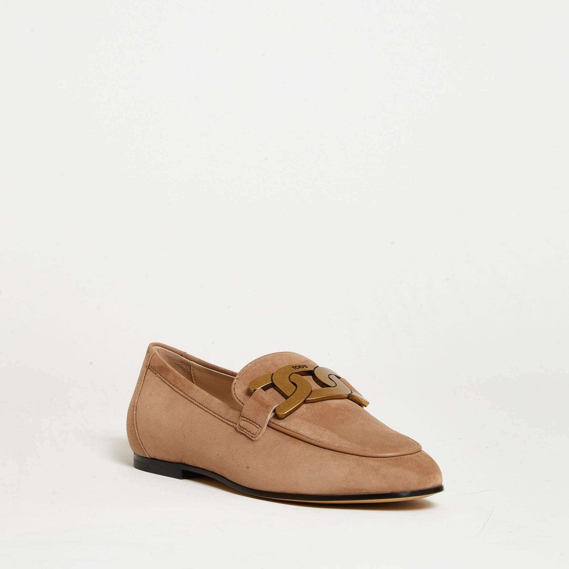 Tod's Moccasin In Beige Suede With Chain Buckle