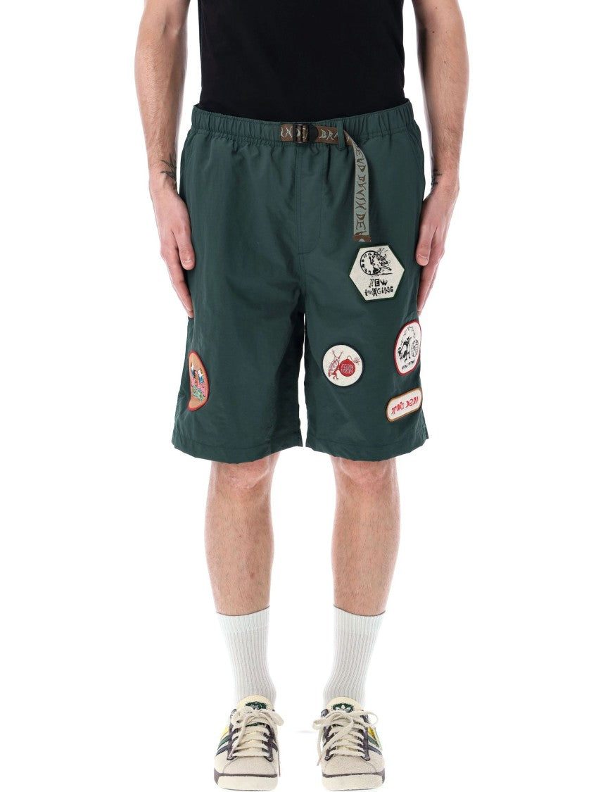 Brain Dead Deep Green Climber Shorts With Adjustable Belt And Embroidered Patches