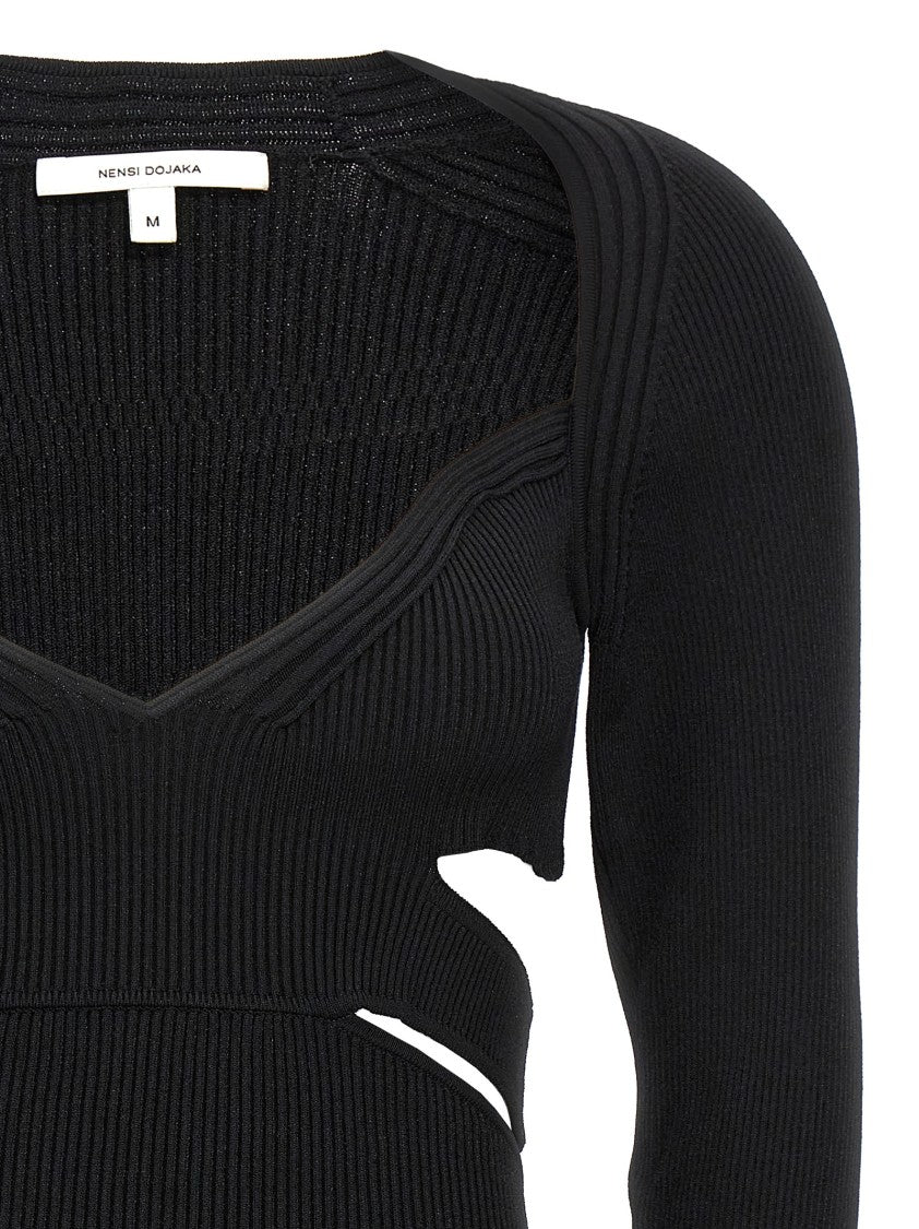 Nensi Dojaka Ribbed Cut-Out Sweater With Sweetheart Neckline