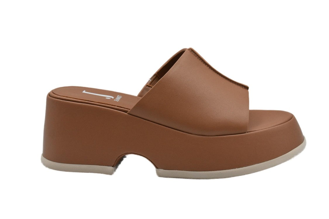 Jeannot Brown Leather Platform Sandals With Wide Strap
