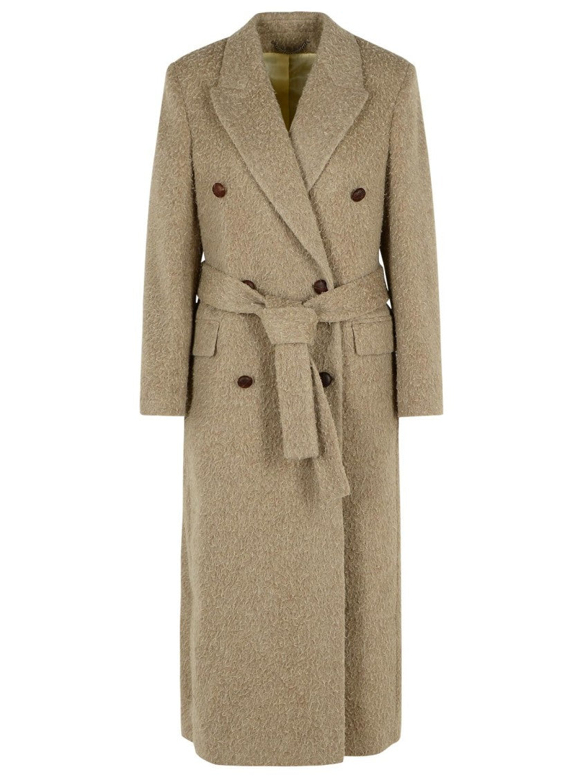 Golden Goose Double-Breasted Coat In Beige Wool Blend