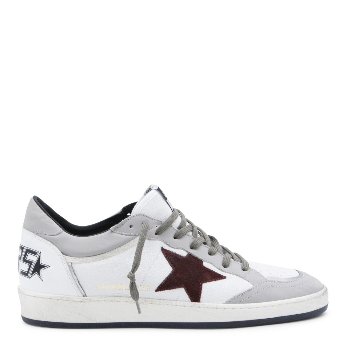 Golden Goose White Leather Sneakers With Burgundy Star