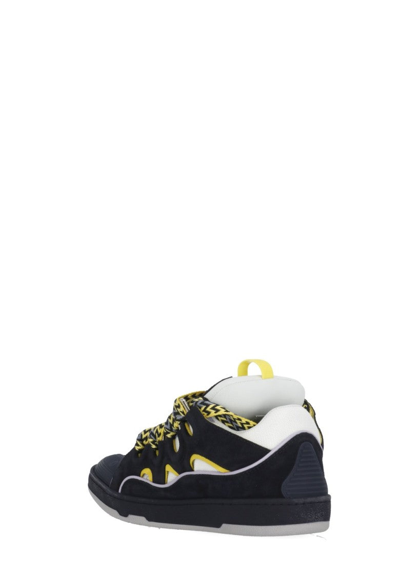 Lanvin Navy Blue Curb Leather Sneakers