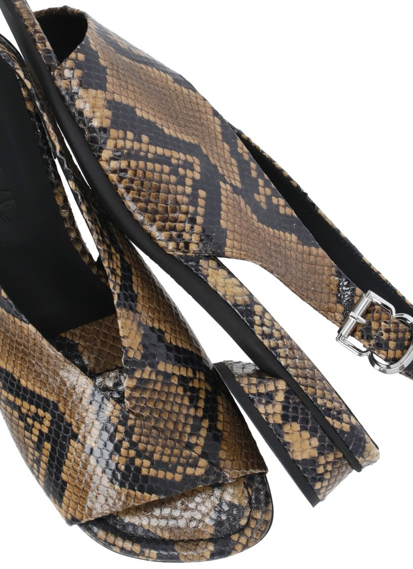 Poeve Brown Diamante Leather Slingback Mules