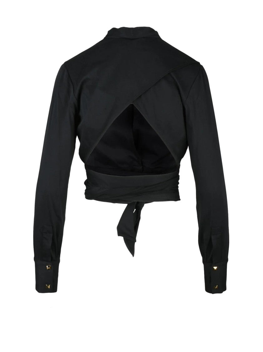 Elisabetta Franchi Black Lycra Elastane Cropped Shirt With Sash