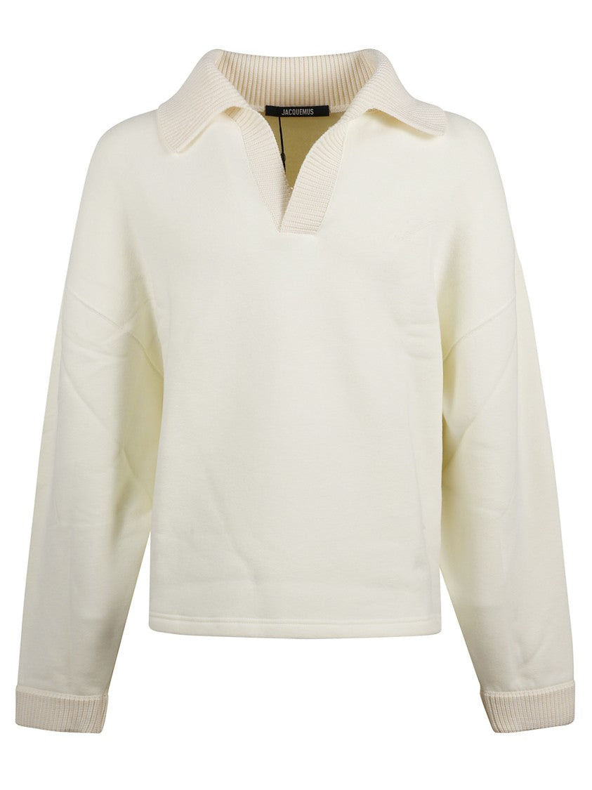 Jacquemus Beige Polo Shirt With V-Neck And Logo Embroidery