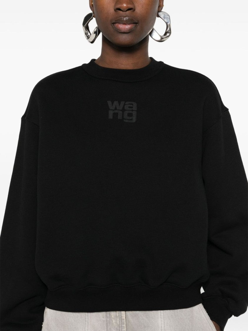 Alexander Wang Relaxed Fit Black Cotton Sweatshirt With Tonal Logo
