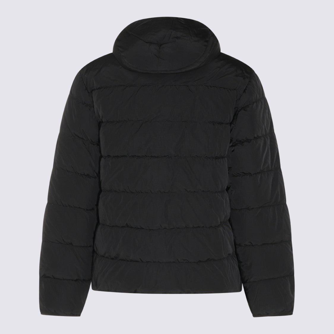 C.P. Company Minimalist Black Puffer Jacket With High Collar And Attached Hood