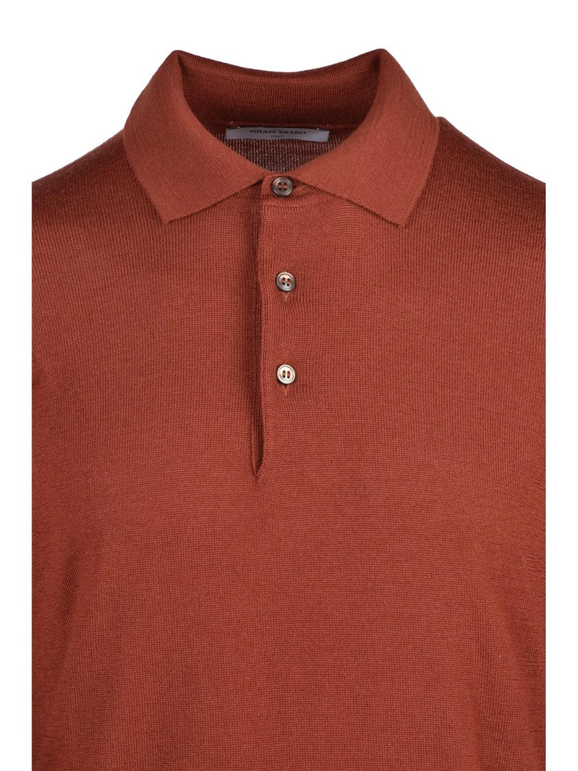 Gran Sasso Rust Polo Knit With Classic Collar And Button Placket