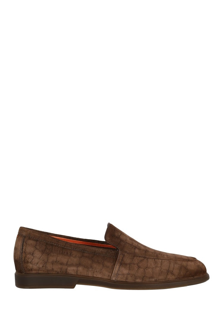 Santoni Suede Slip-On With Crocodile Print
