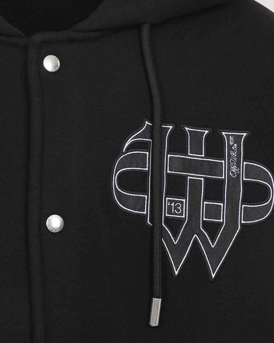 Off-White Fleece Varsity Jacket With Gothic Logo Patches