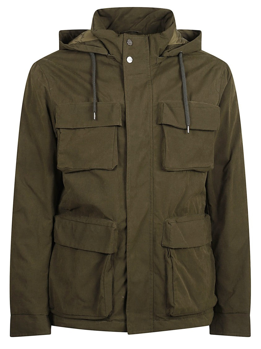 Herno Padded Olive Green Jacket With Removable Hood