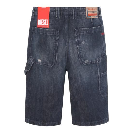 Diesel Dark Wash Denim Shorts With Utility Pockets