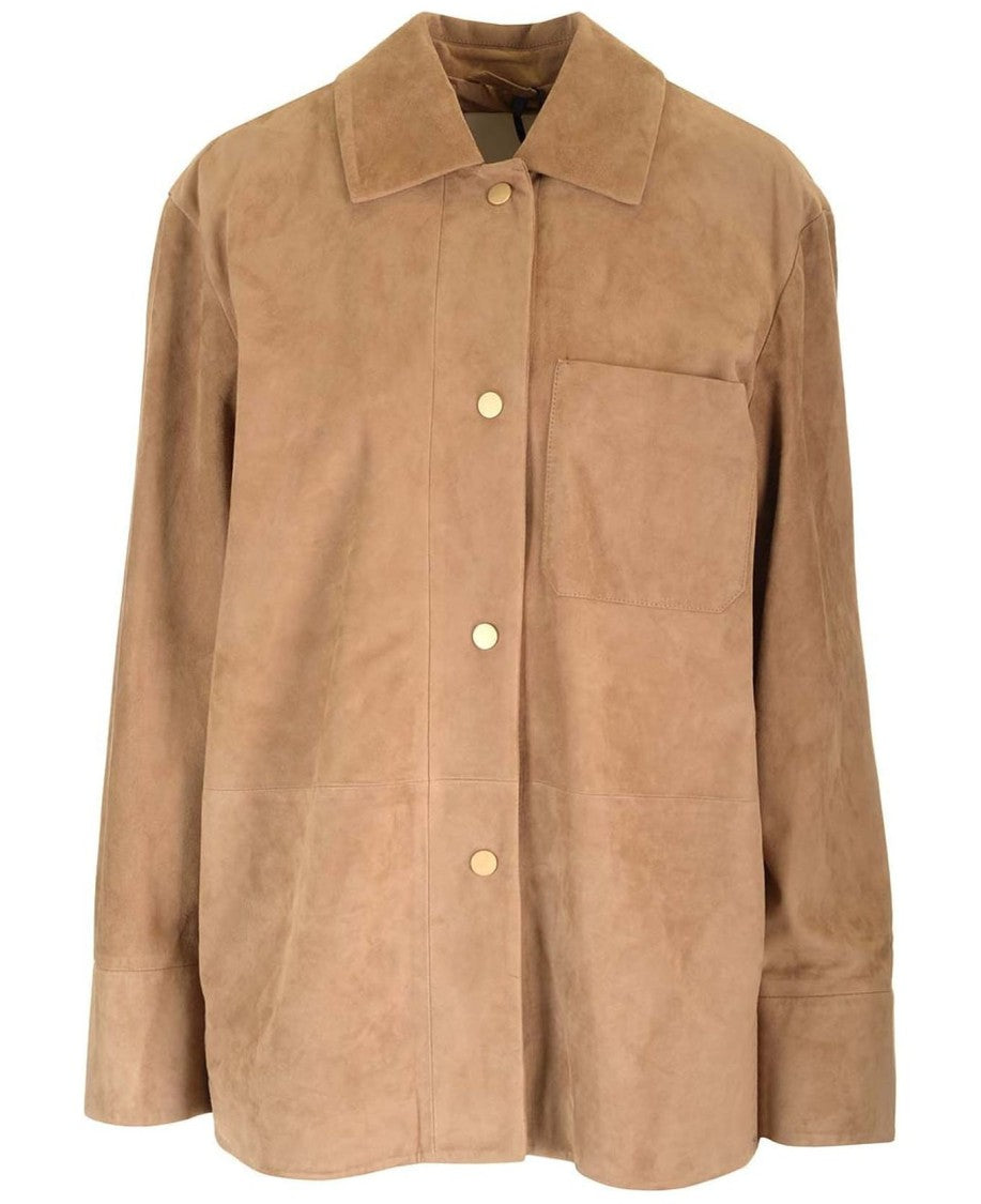 Max Mara Lambskin Leather Jacket With Classic Collar