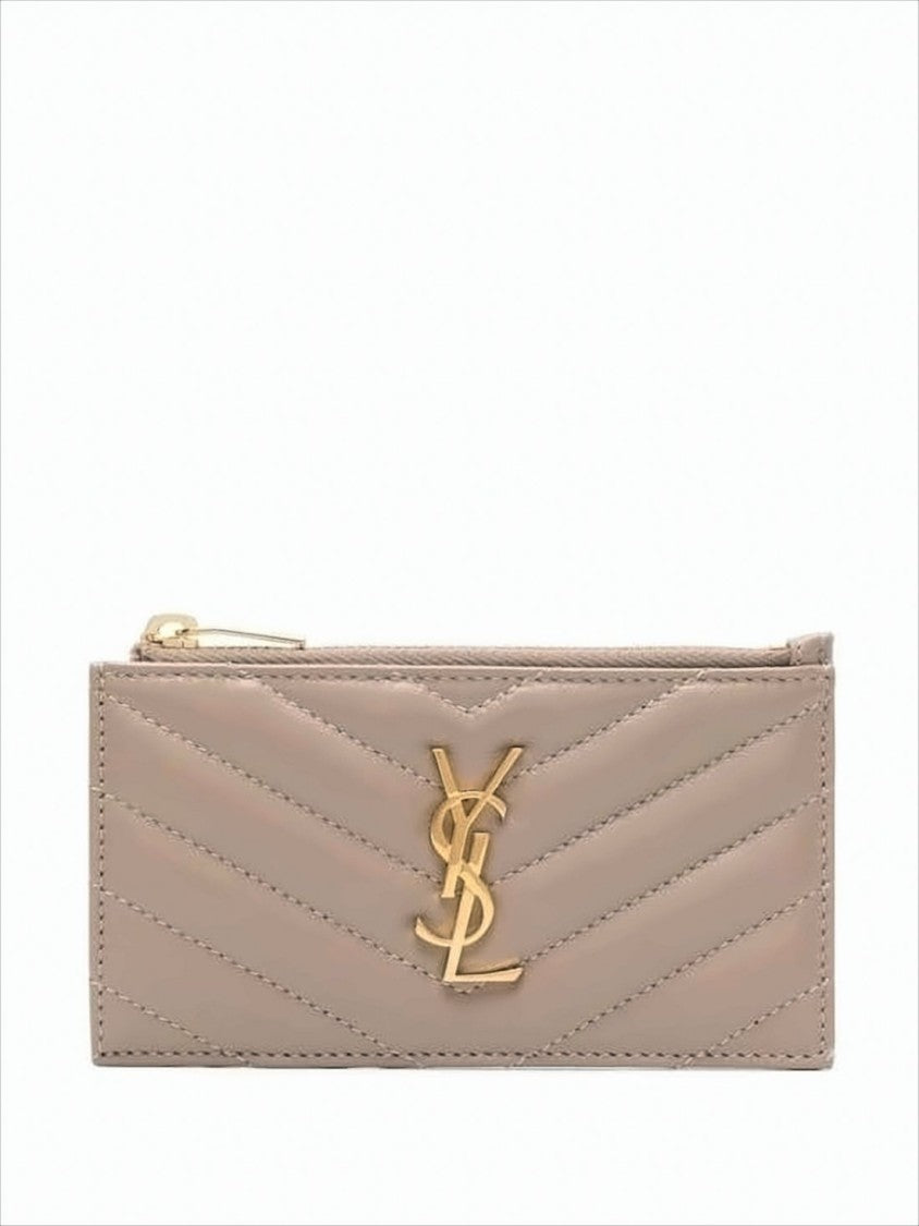 Saint Laurent Chevron Quilted Calf Leather Card Wallet