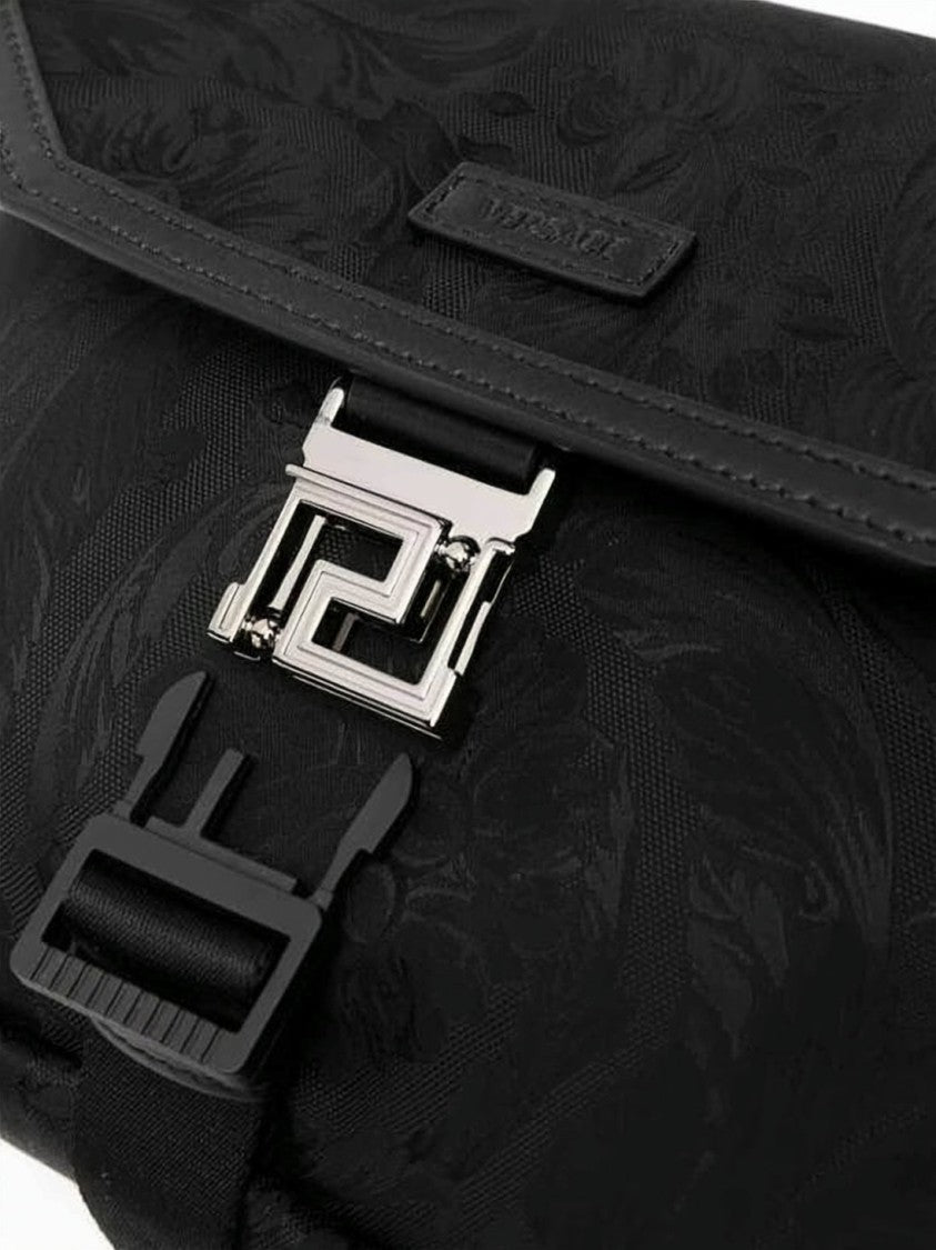 Versace Crossbody Bag With Embossed Pattern And Silver-Tone Clasp