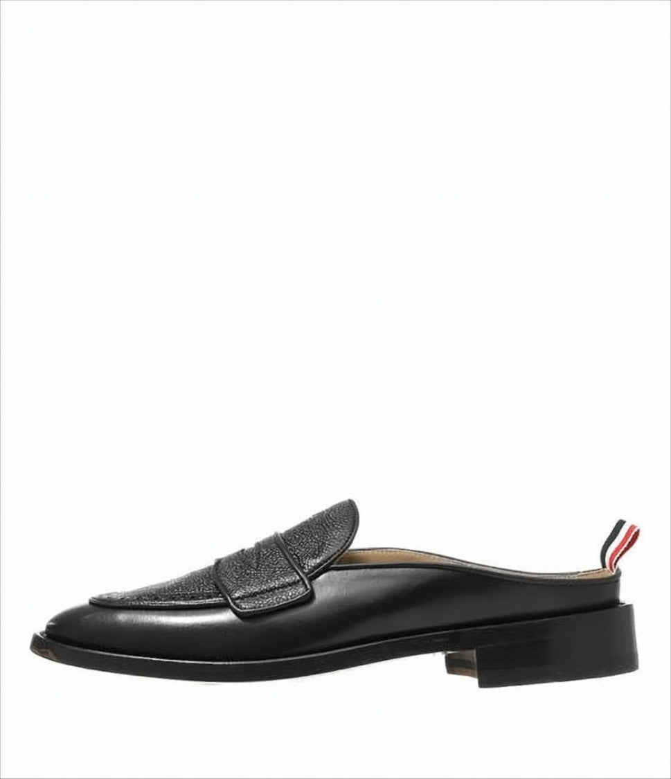 Thom Browne Slip-On Loafers With Textured Leather Vamp And Tricolor Tab