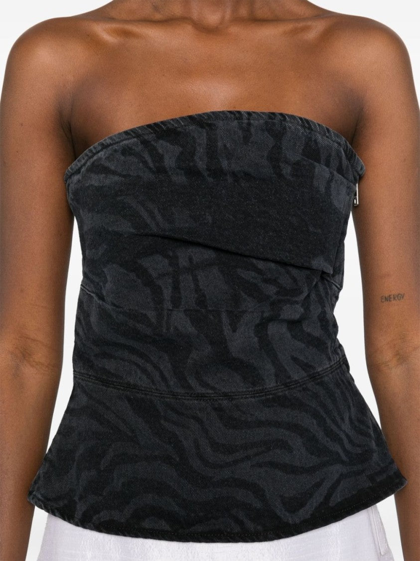Rotate Textured Black Strapless Top