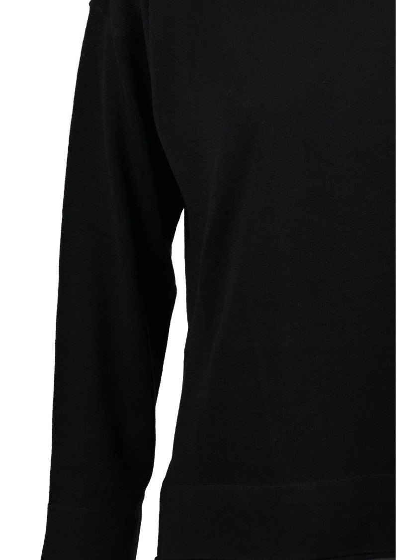 Alpha Studio Lightweight Black Merino Wool Sweater With Boat Neck Design