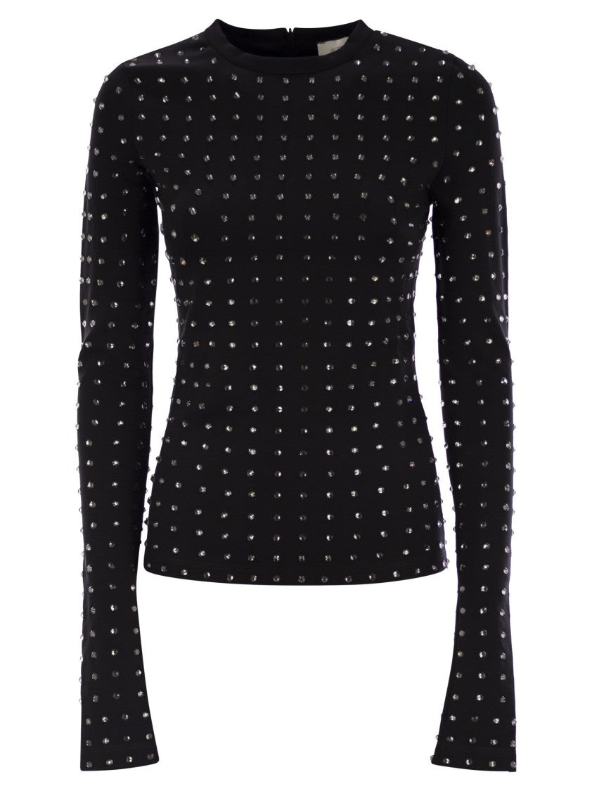 Sportmax Negus - Scuba Jersey T-Shirt With Rhinestones