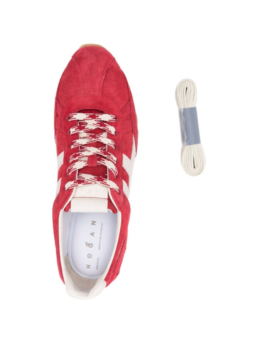 Hogan Low-Top Sneakers With Vibrant Red Suede Finish And Contrasting Details