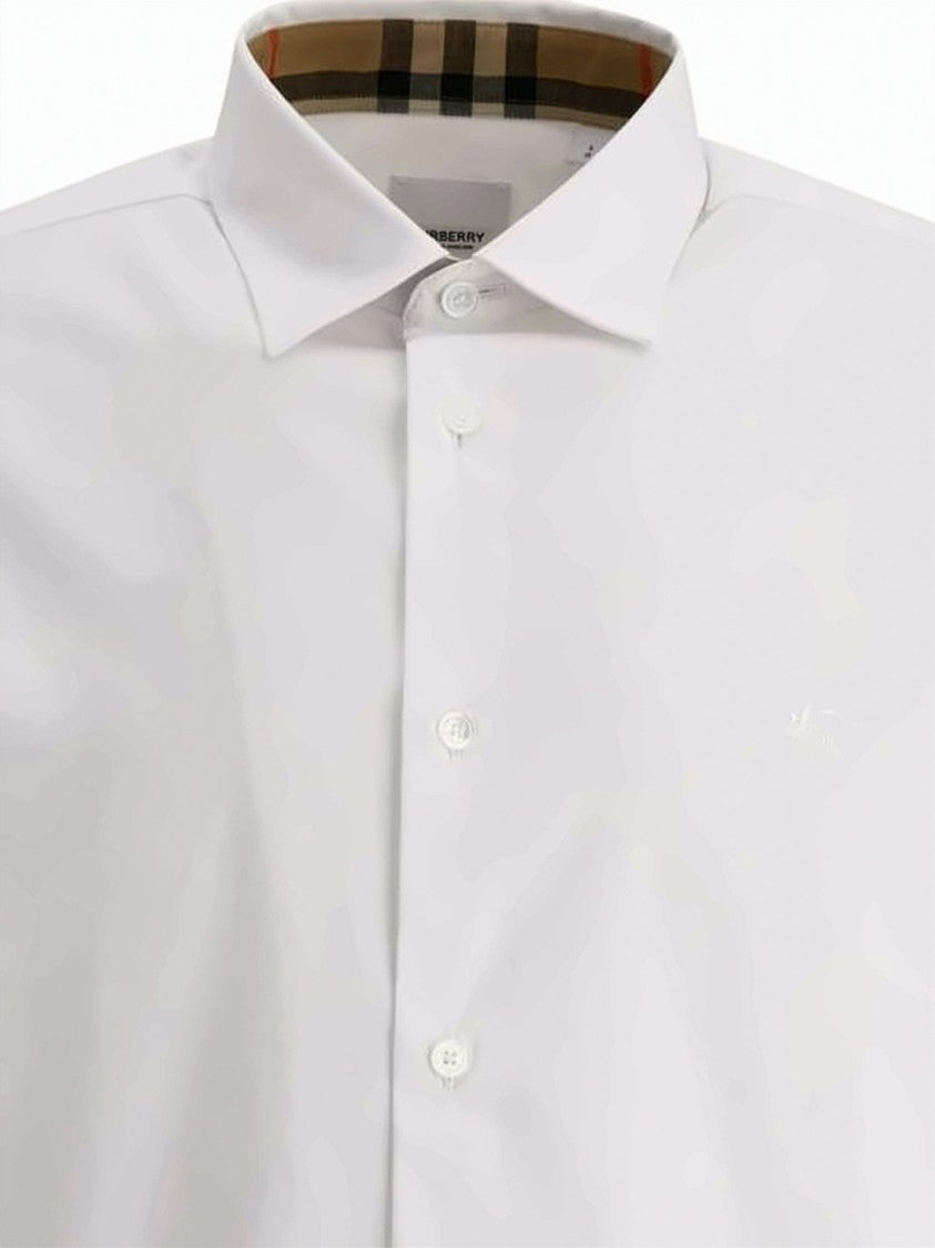 Burberry Short-Sleeved White Shirt With Embroidered Logo And Check Collar