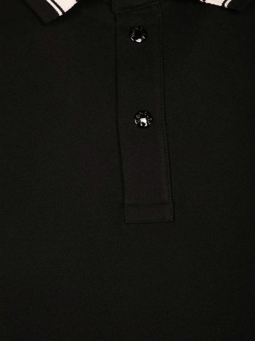Moncler Short-Sleeve Polo Shirt With Striped Collar And Logo Patch