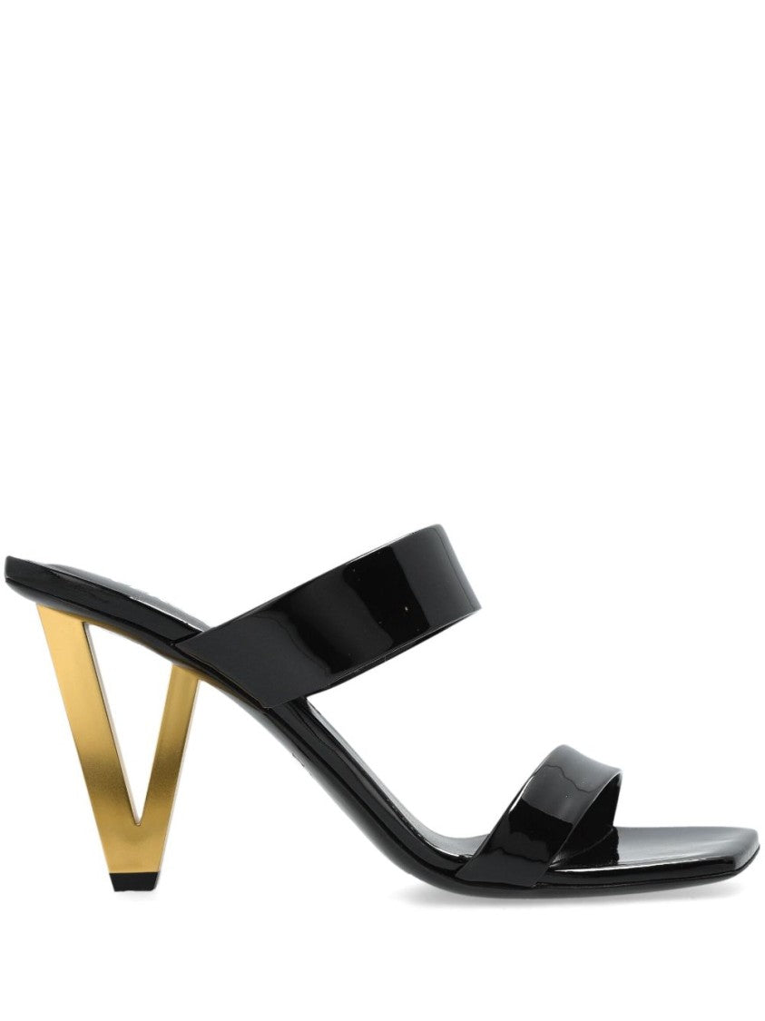 Versace Patent Leather Mules With Galvanized V-Shaped Heel