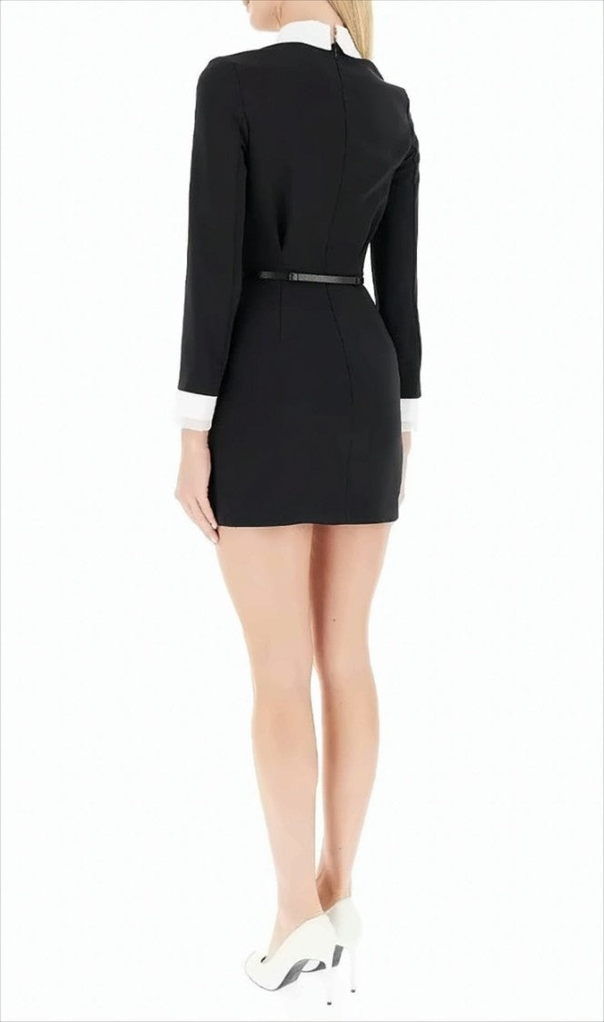 Elisabetta Franchi Fitted Black Mini Dress With Tulle Detail