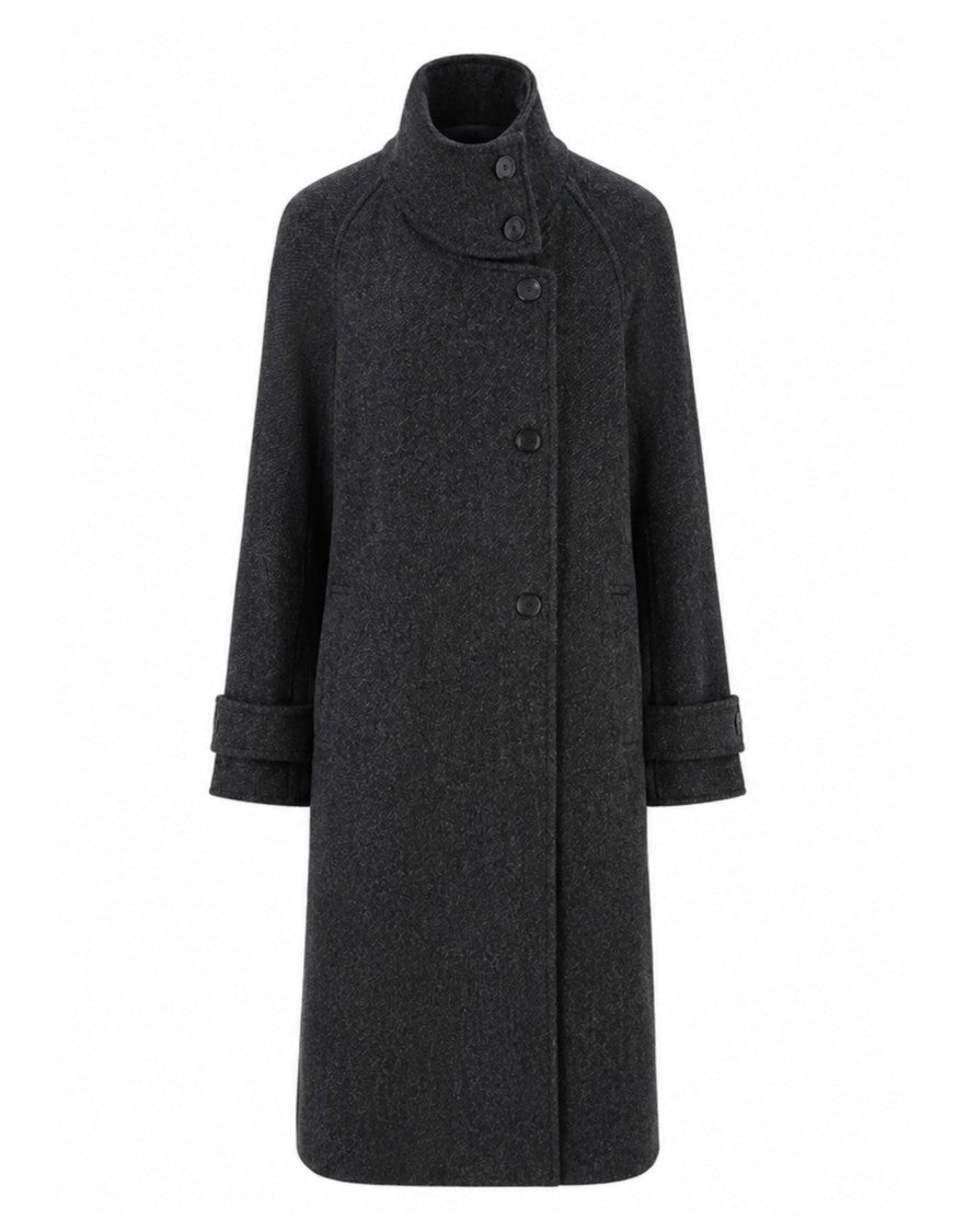 Pomandère Turtleneck Virgin Wool-Blend Asymmetric Trench Coat