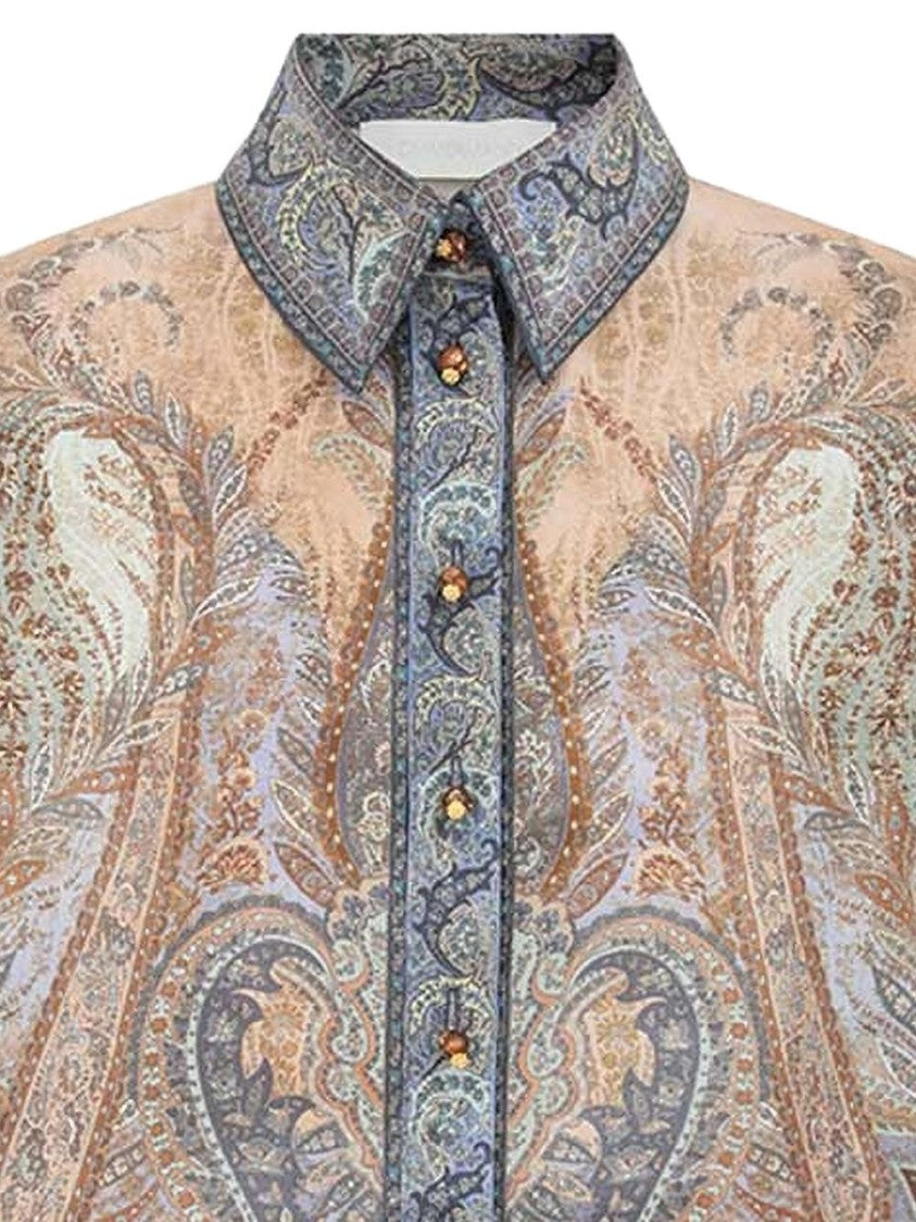 Zimmermann Short-Sleeved Silk Shirt With Paisley Pattern