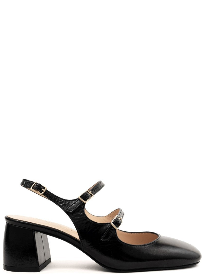 Sergio Moretti Part-Open Black Cow Leather Mid-Heel Pumps