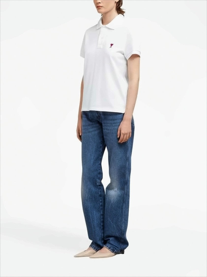 Ami Short-Sleeve Polo Shirt With Textured Cotton Piqué