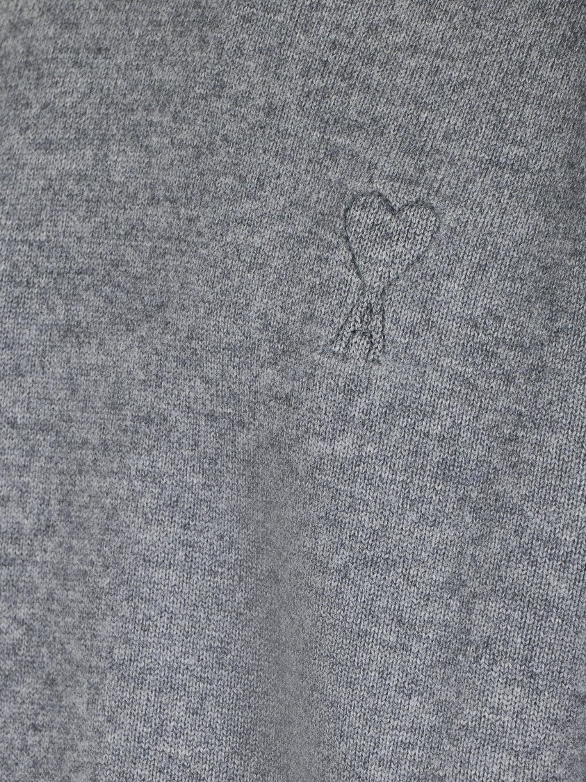 Ami High-Neck Grey Knit Sweater