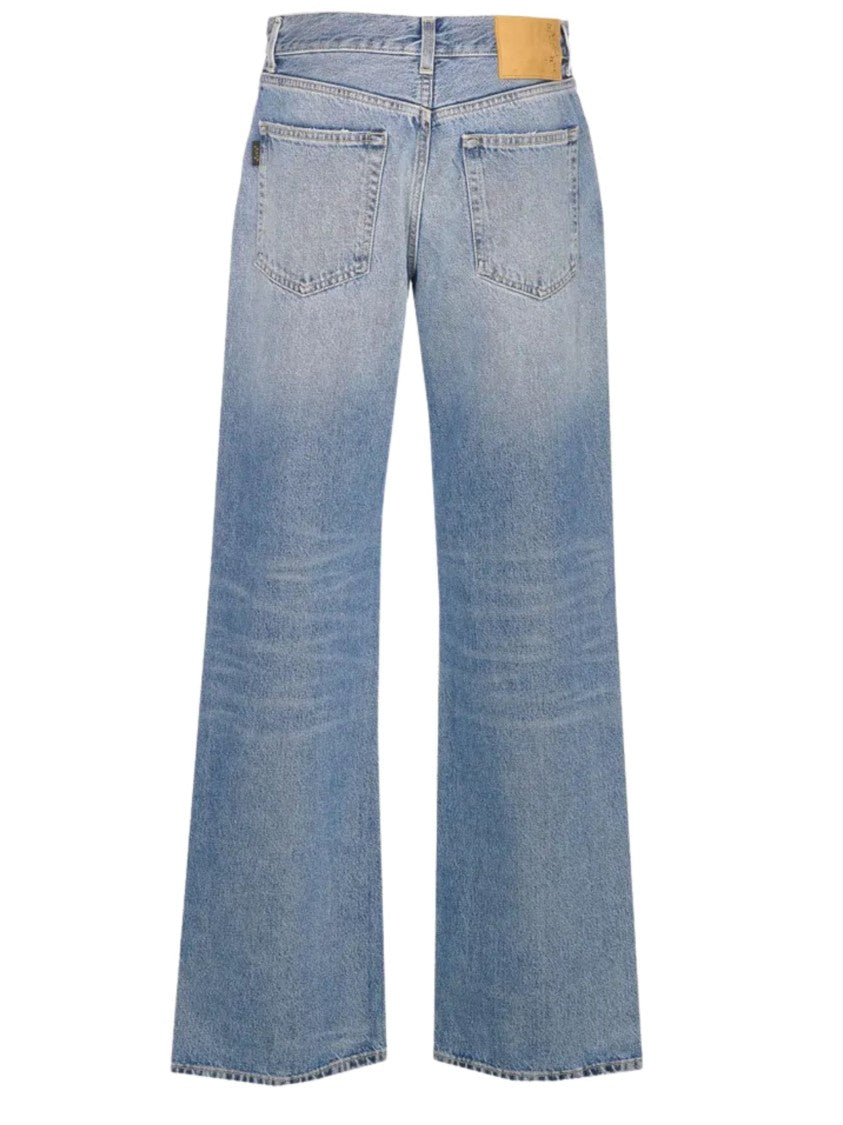 Haikure Blue Faded Leather Patch Jeans