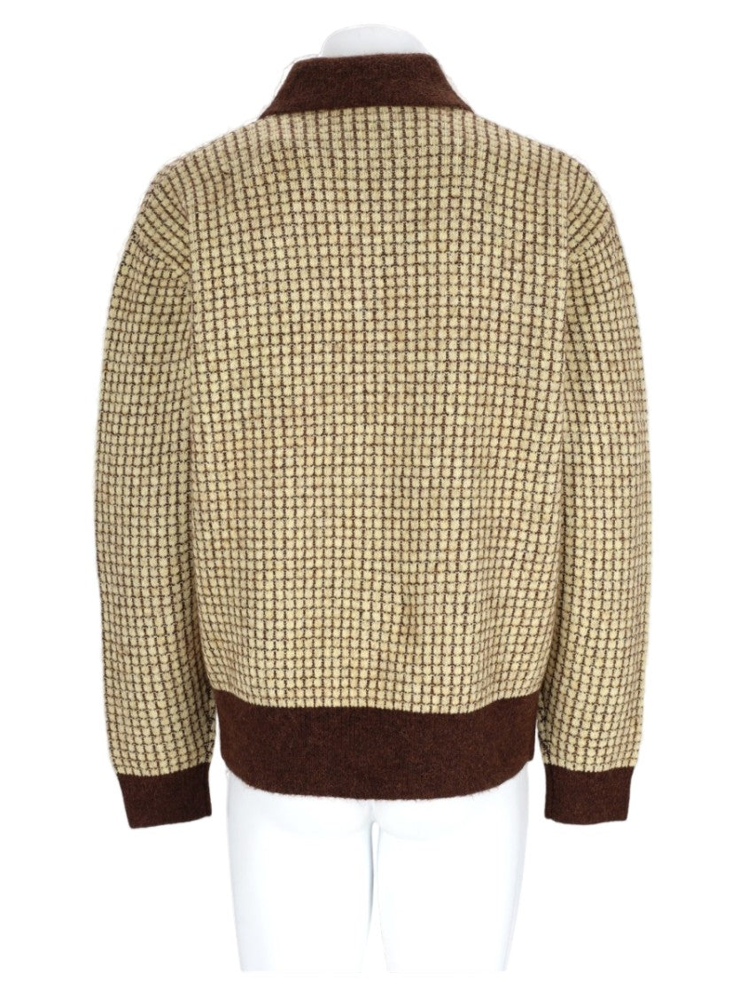 Drôle De Monsieur Yellow Checkered Wool-Blend Knit Cardigan