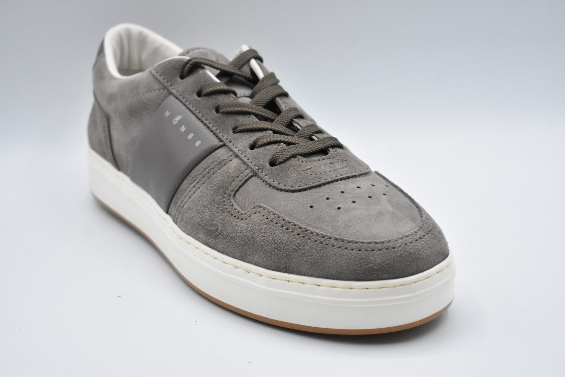 Hogan Dove Grey Smooth Textured Suede Laced Sneakers
