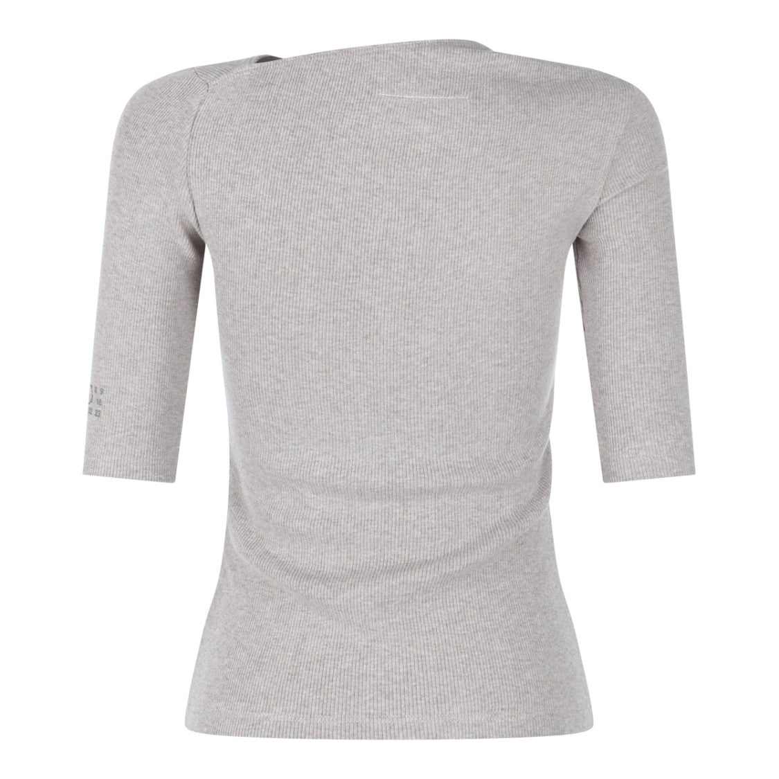 Mm6 By Maison Margiela Taupe Cotton-Virgin Wool Blend Stretch Top With Asymmetric Neckline