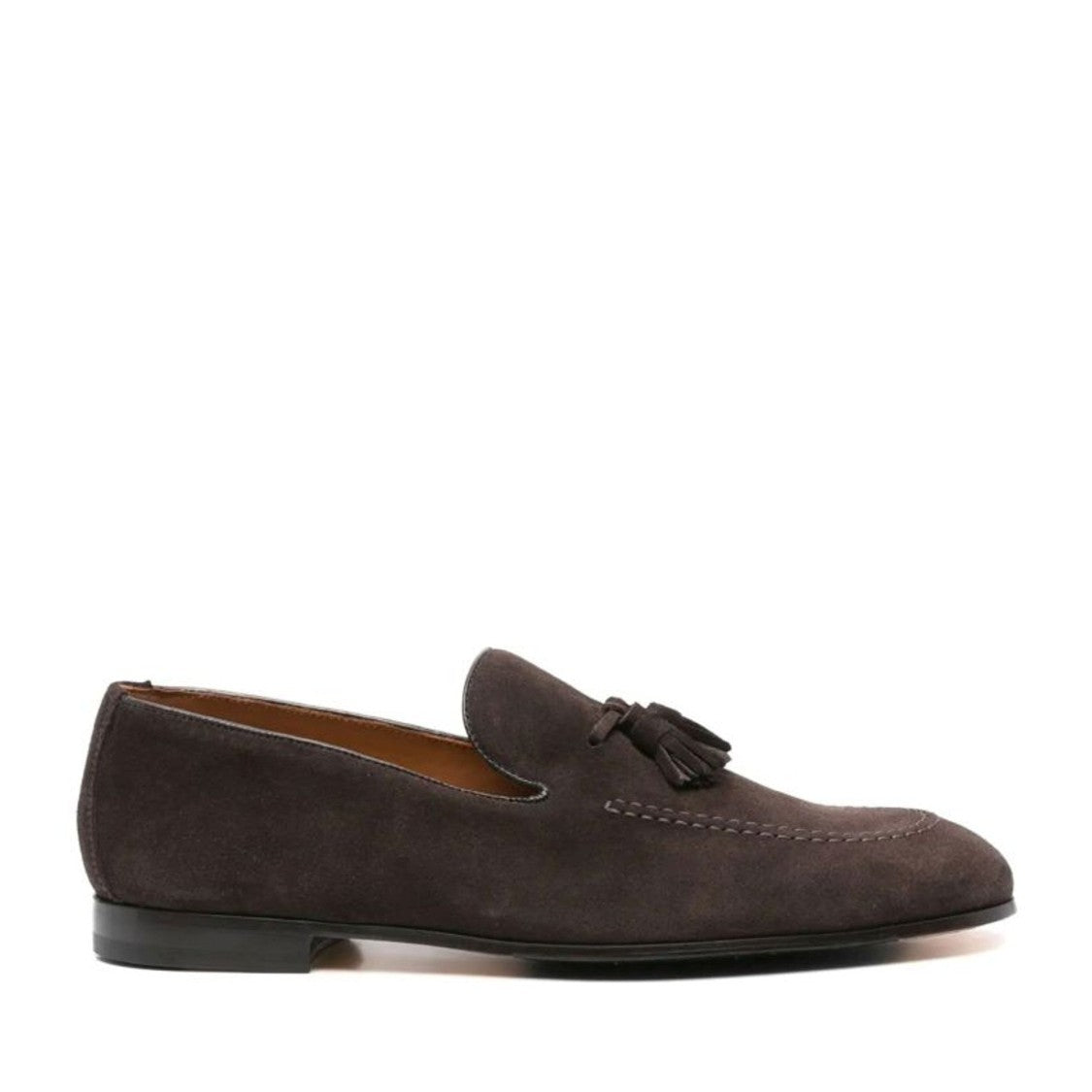 Doucal's Brown Soft Suede Finish Tassel Leather Loafers